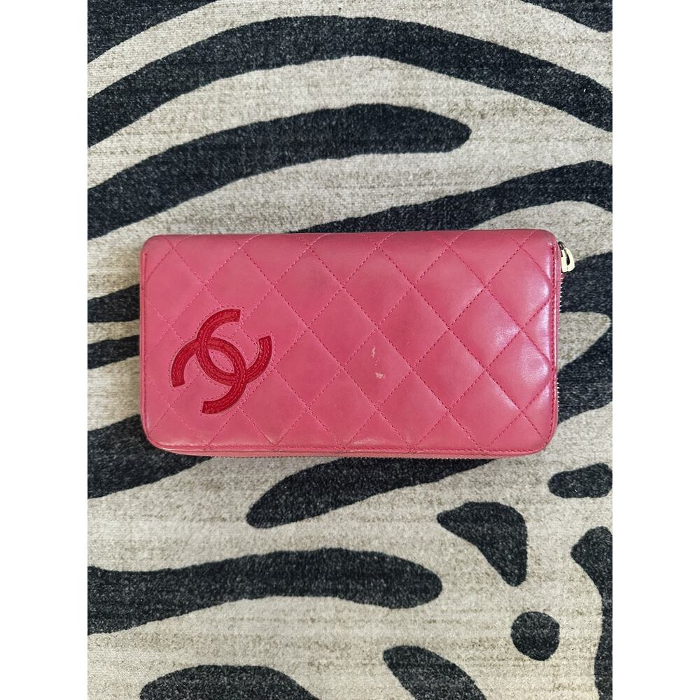 ❌sold❌ CHANEL Simply CC Coco Mark Round Zipper Wallet Leather Enamel Pink